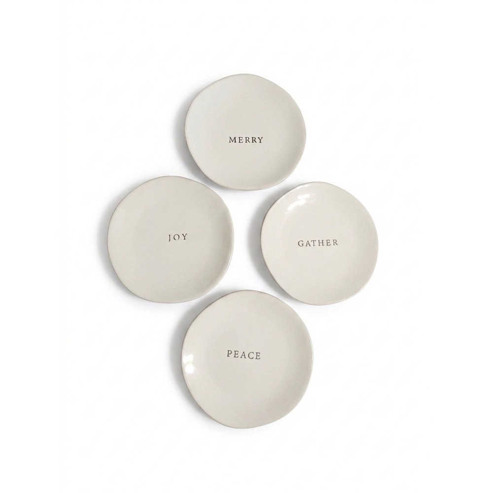 Hearth & Hand‎ Magnolia Holiday Appetizer Plates Set 4 Merry Joy Peace Gather